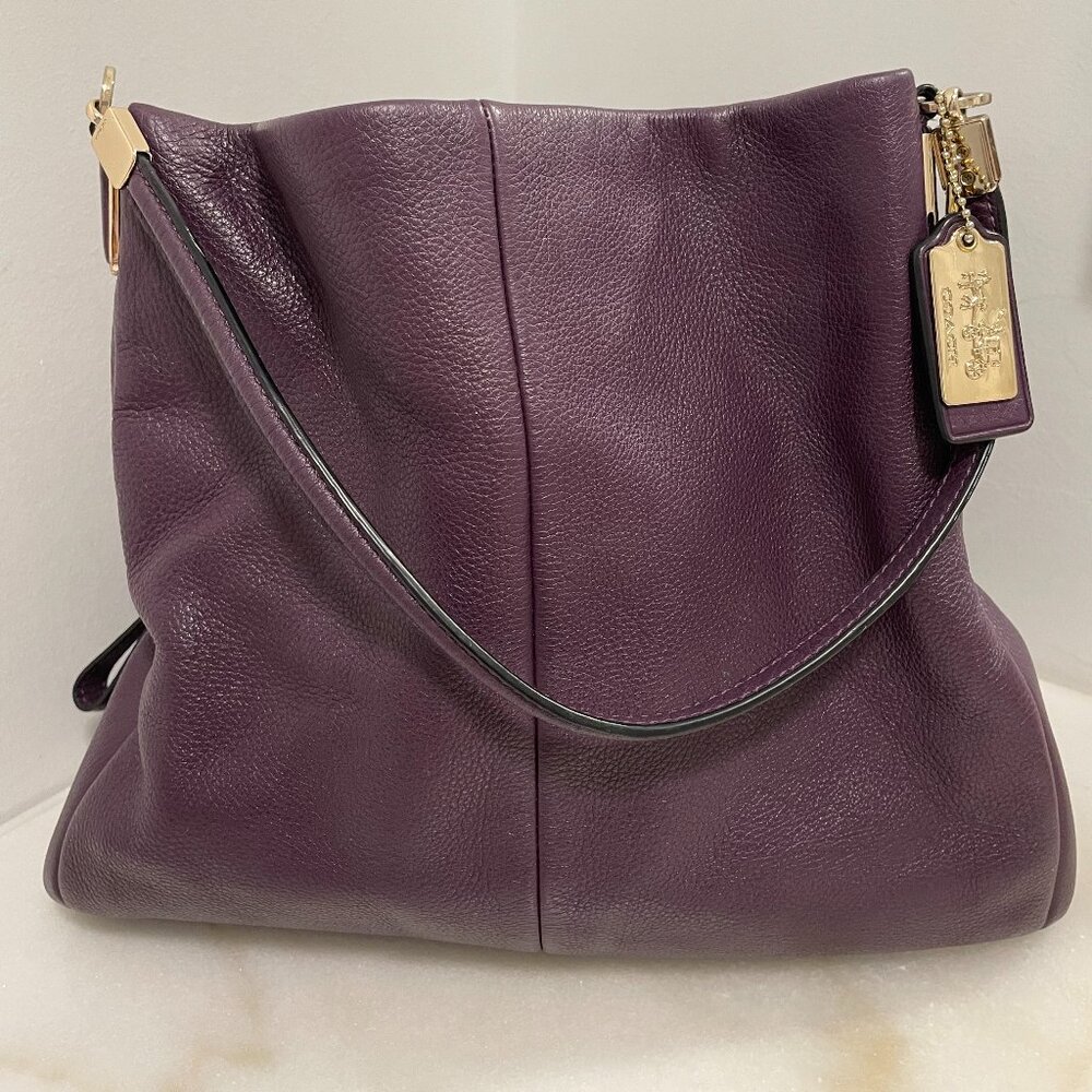 VGUC Coach Madison Phoebe Plum Leather Triple Compartment Shoulder Bag